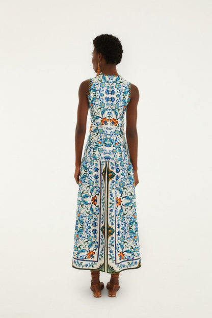 White Flora Tile Scallop Maxi Dress Margot Linen Maxi Dress in Off-White Flora