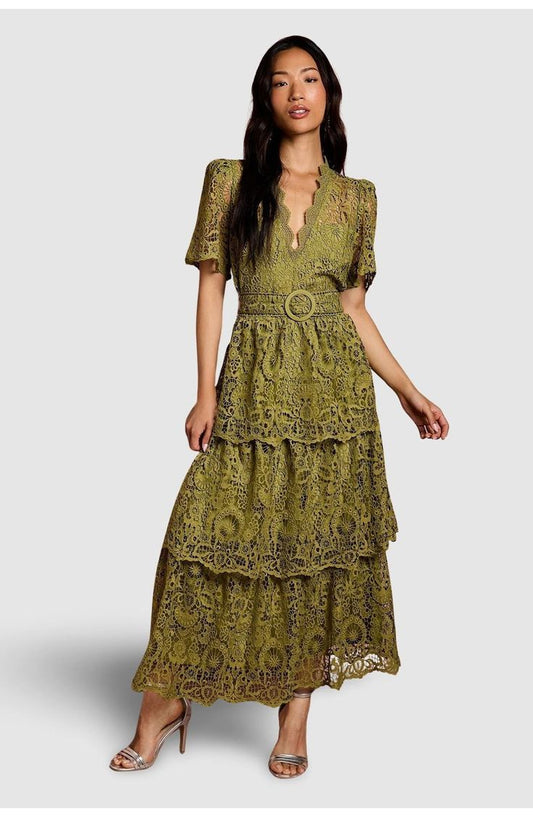 Margot Tiered Lace Midi Dress