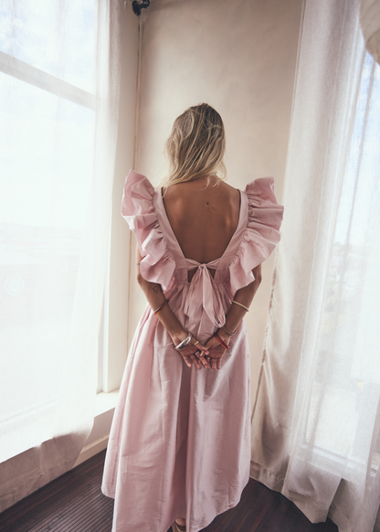 Bailey Silk Midi Dress in Baby Pink