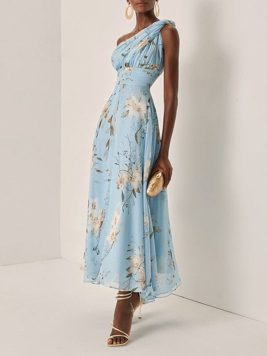 Arabella Floral Chiffon One-Shoulder Maxi Dress