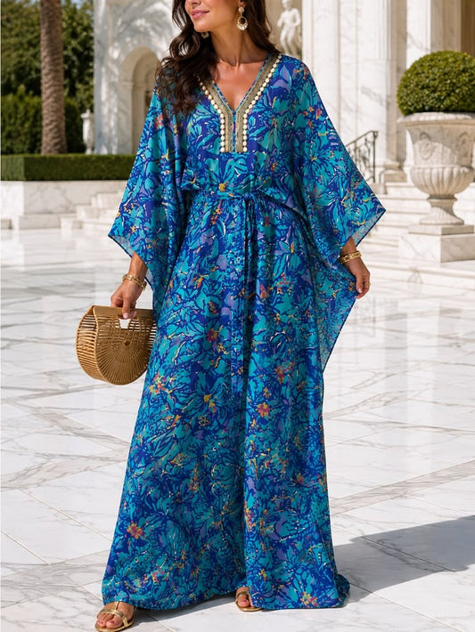 Lilly Pulitzer Dresses | Lilly Pulitzer Wilda Maxi Caftan Dress Small Nwt Blue Beaded Resort Cover Up | Color: Blue | Si
