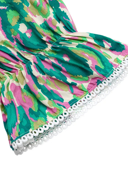Neck Flounce Sleeve Dress Margot Printed V-Neck Tiered Dress