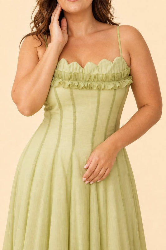 Plus Size Ruffled Shirred Tulle Bridesmaid Dress A-Line Maxi N06067 Pink-US 4