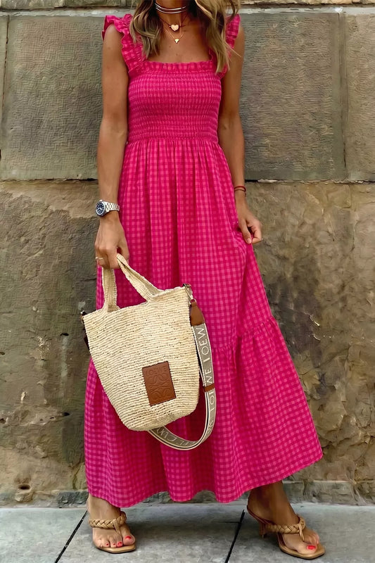 Deep Rose Margot Plaid Midi Dress in Deep Rose