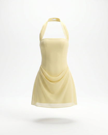 White Lia Halter Neck Square Dress - Yellow / L