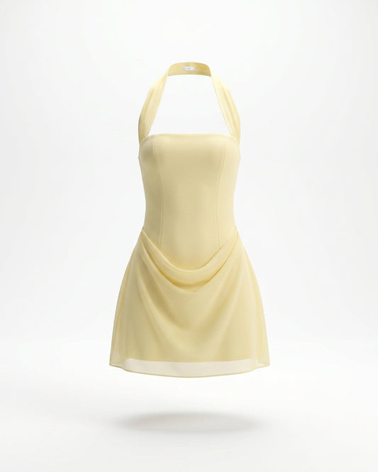 Yellow Lia Halter Neck Square Dress - Yellow / L