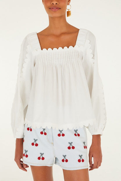 White Long Sleeve Blouse Margot Linen Maxi Dress in Off-White Flora