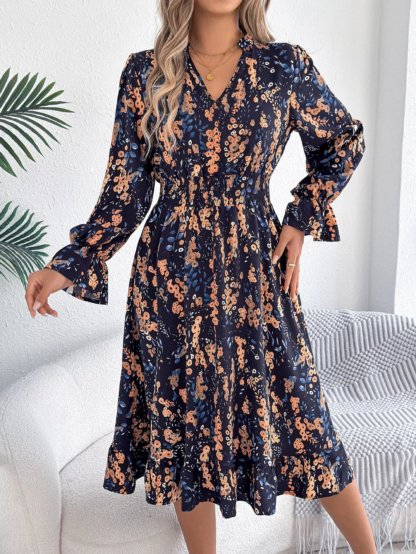 Green Vivienne Floral Ruffle A-Line Dress