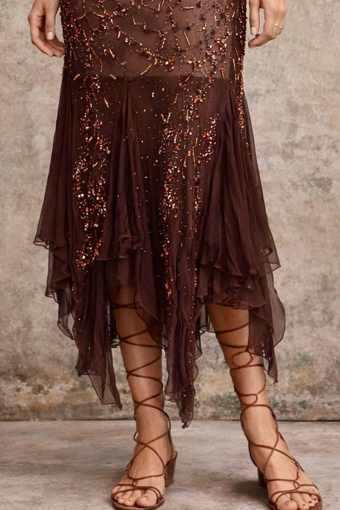 Tory Beaded Chiffon Handkerchief Dress