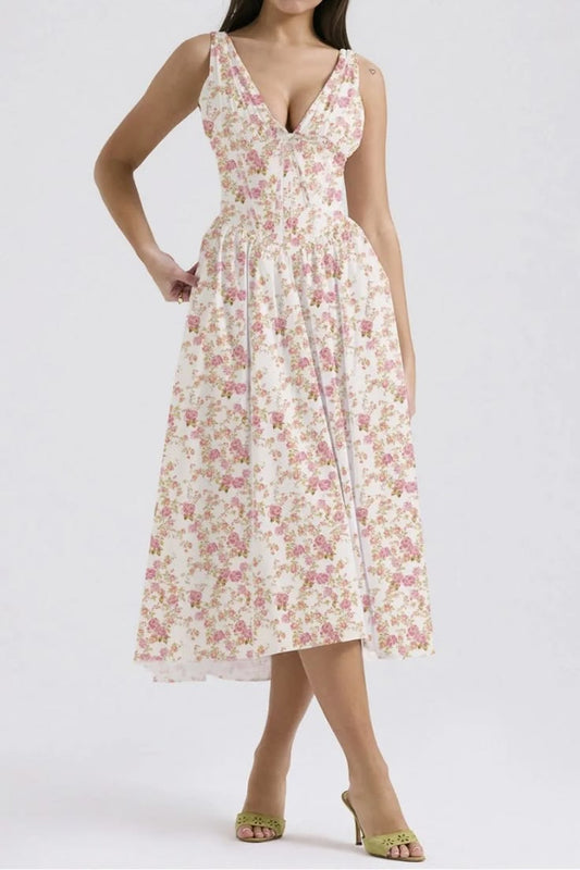 Hazel Floral V-Neck Midi Dress