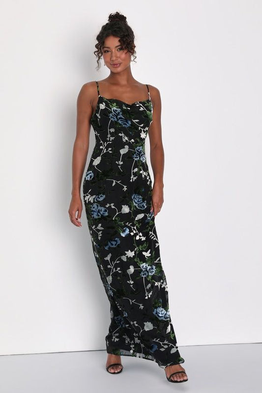 Arabella Burnout Velvet Cowl Dress