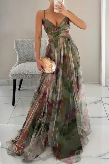 Purple Giselle Tulle Floral Maxi Dress