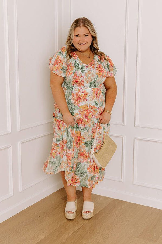 Sunny Sangria Floral Midi Dress in Mint Curves - 1XL / mint
