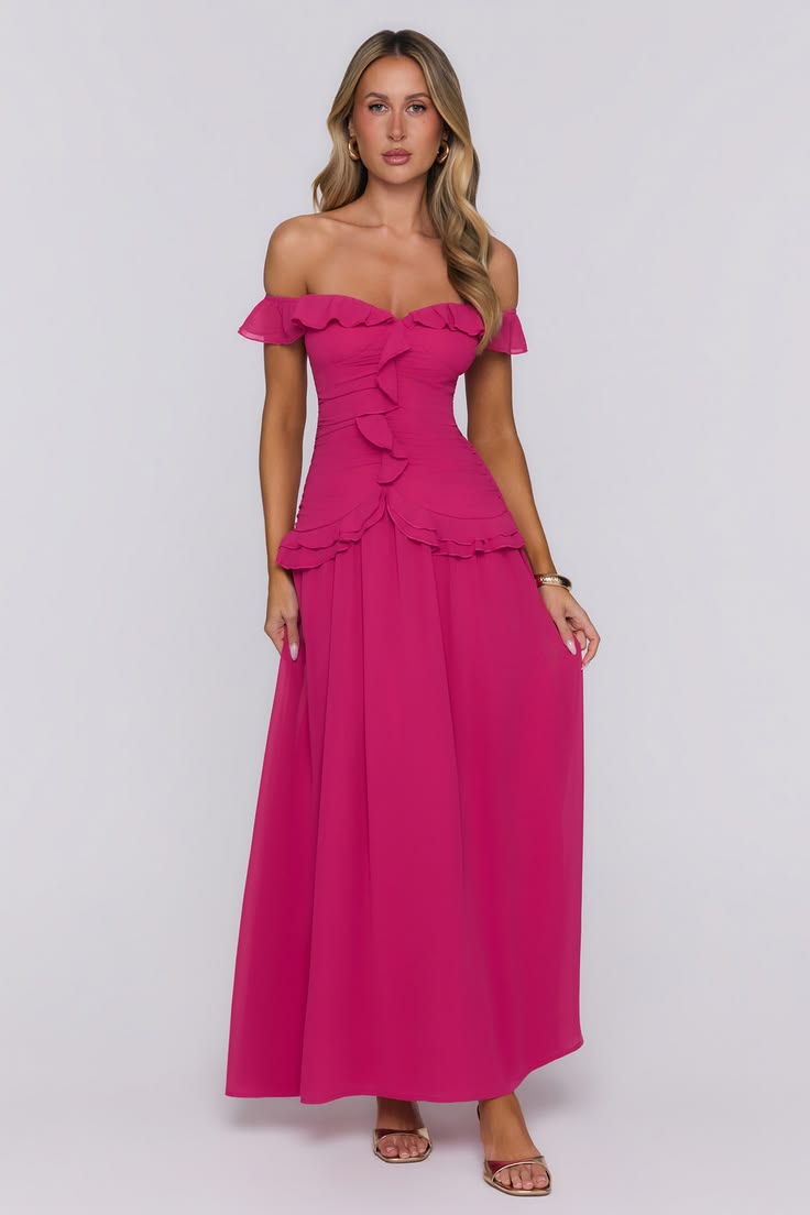 Margot Off-Shoulder Maxi Dress in Magenta