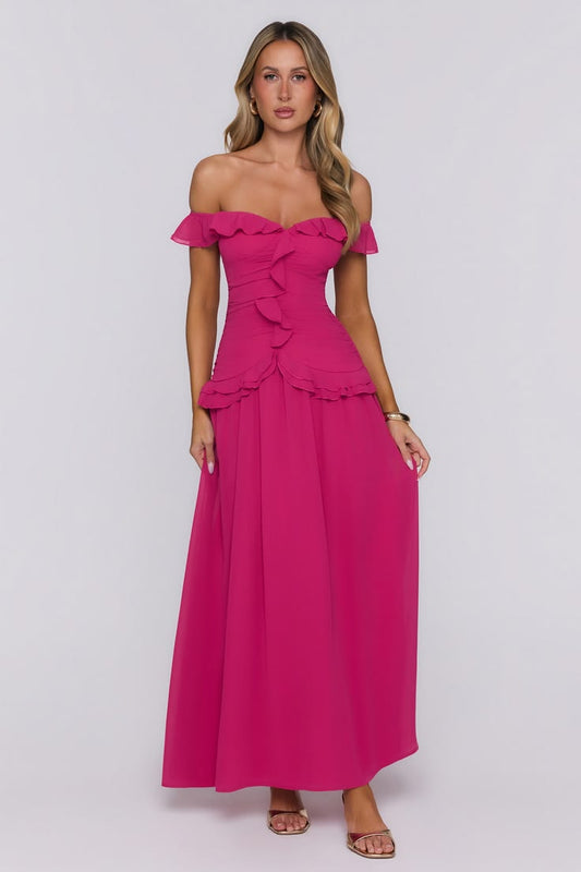 Margot Off-Shoulder Maxi Dress in Magenta