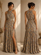 Veronica Beard Floral Halter Maxi Dress