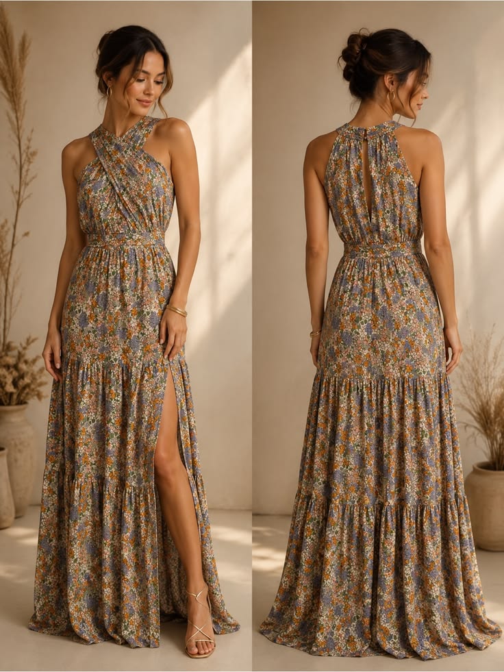 Veronica Beard Floral Halter Maxi Dress