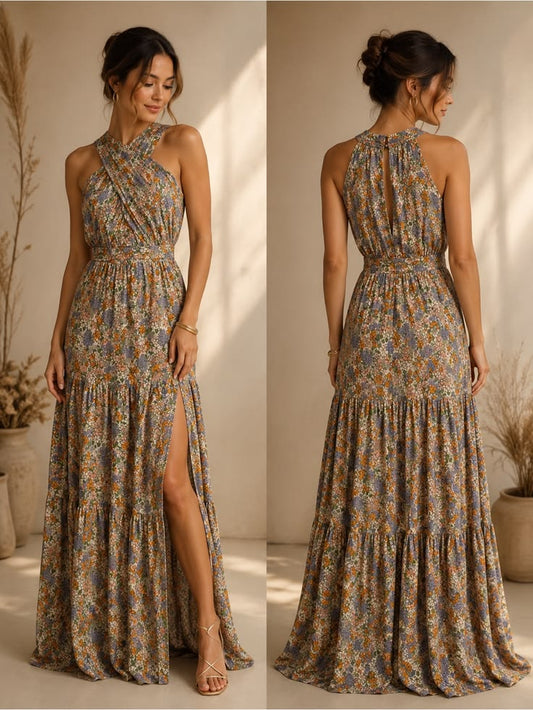 Veronica Beard Floral Halter Maxi Dress