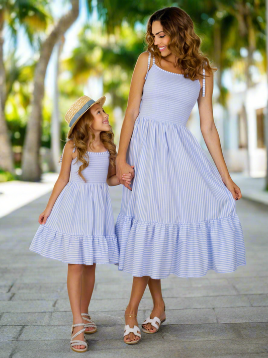 Blue Margot Smocked Midi Dress in Ocean Breeze