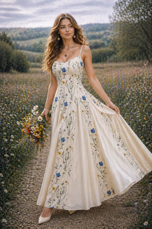 Violet Floral Linen Maxi Dress