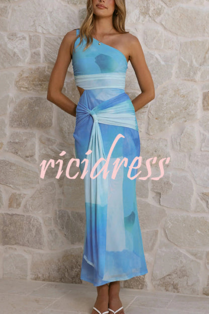 Blue Marlowe Printed One-Shoulder Maxi Dress