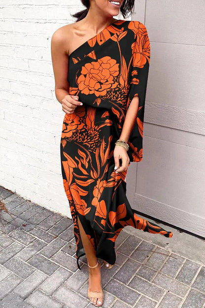 Green Rosie Printed One-Shoulder Maxi Dress