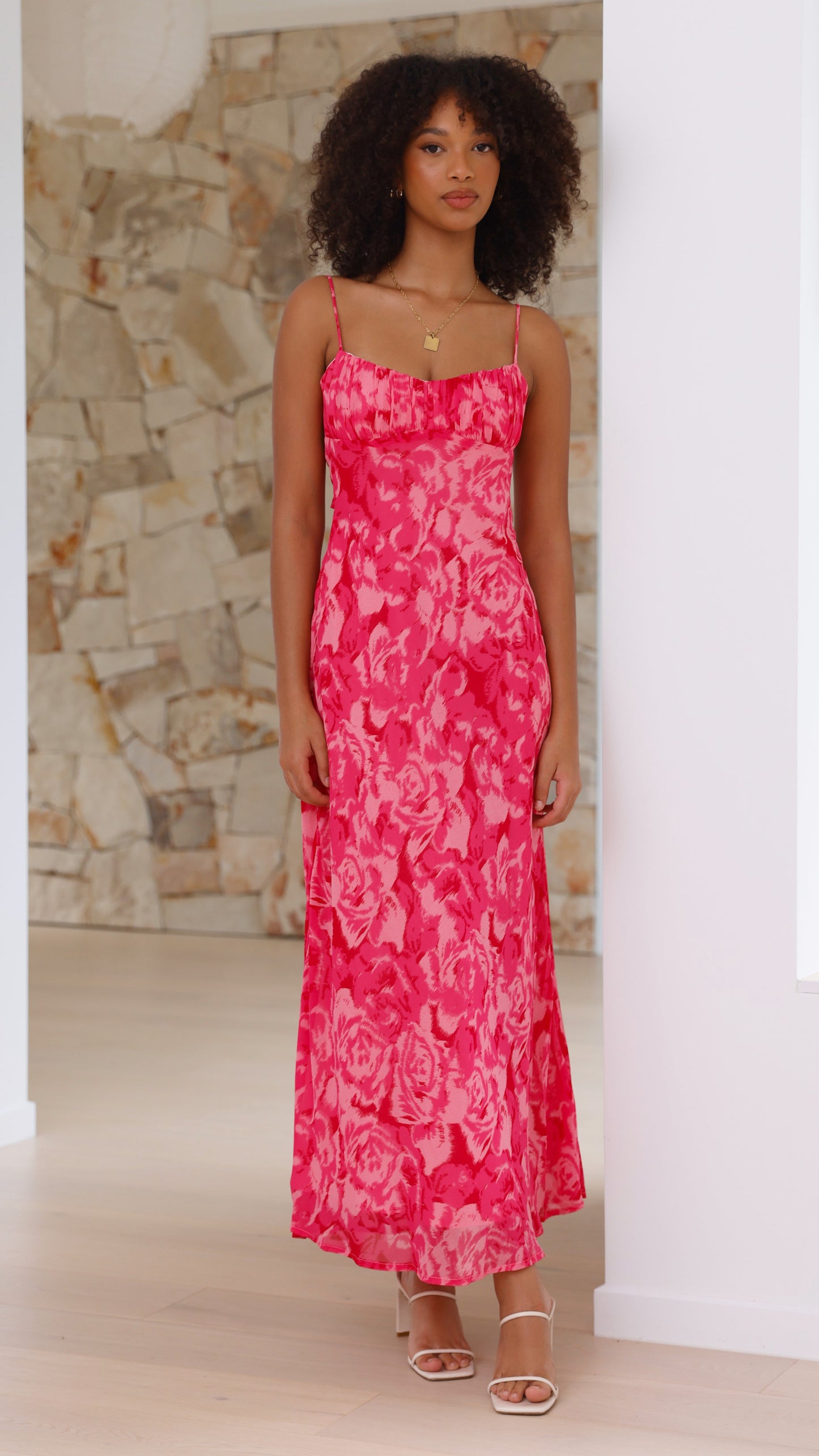 Pink Floral Margot Rose Midi Dress