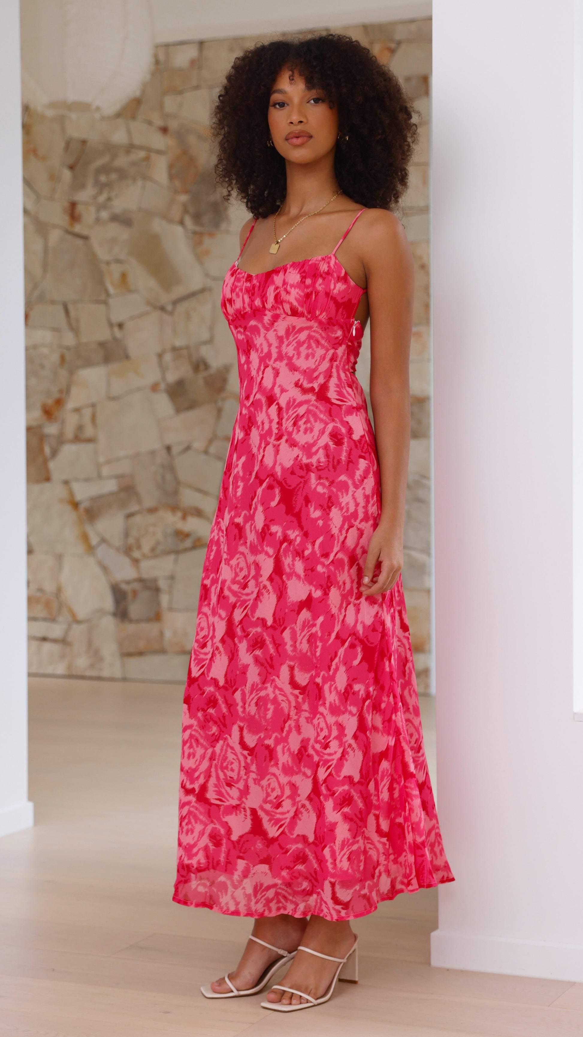Pink Floral Margot Rose Midi Dress