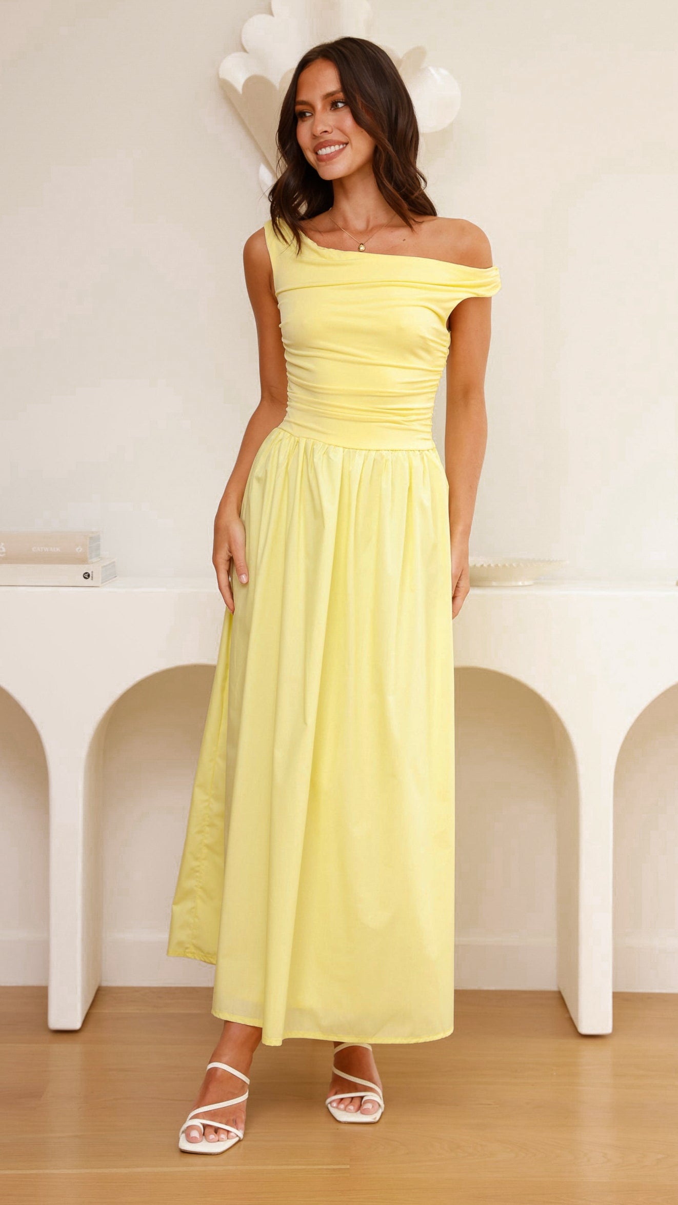 Yellow Immy Midi Dress in Chocolate