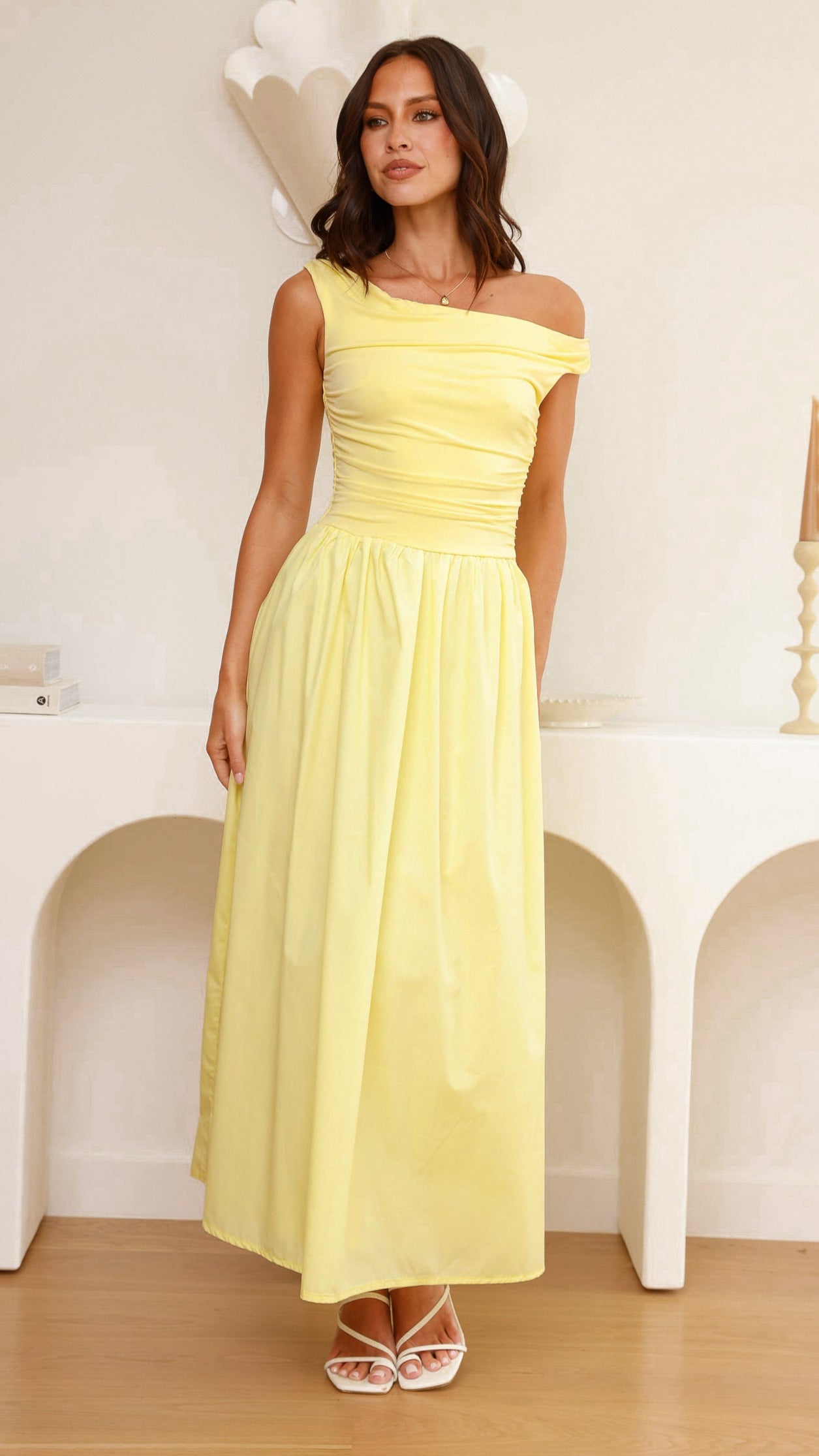 Yellow Immy Midi Dress in Chocolate