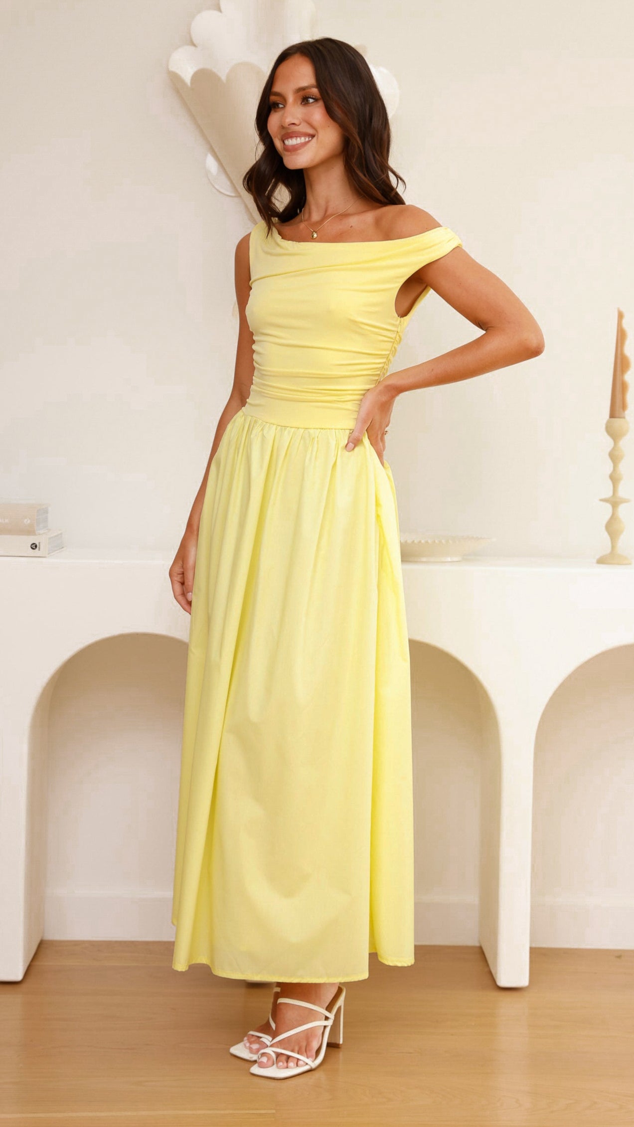 Yellow Immy Midi Dress in Chocolate