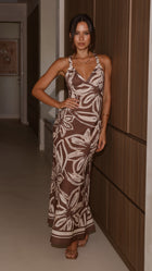 Briana Halter Maxi Dress in Chocolate Floral