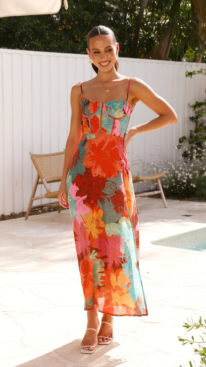 Orange Floral Rahima Floral Maxi Dress