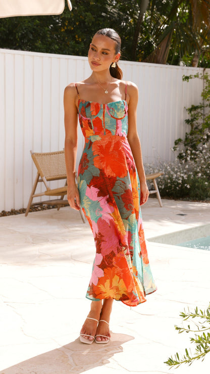 Orange Floral Rahima Floral Maxi Dress
