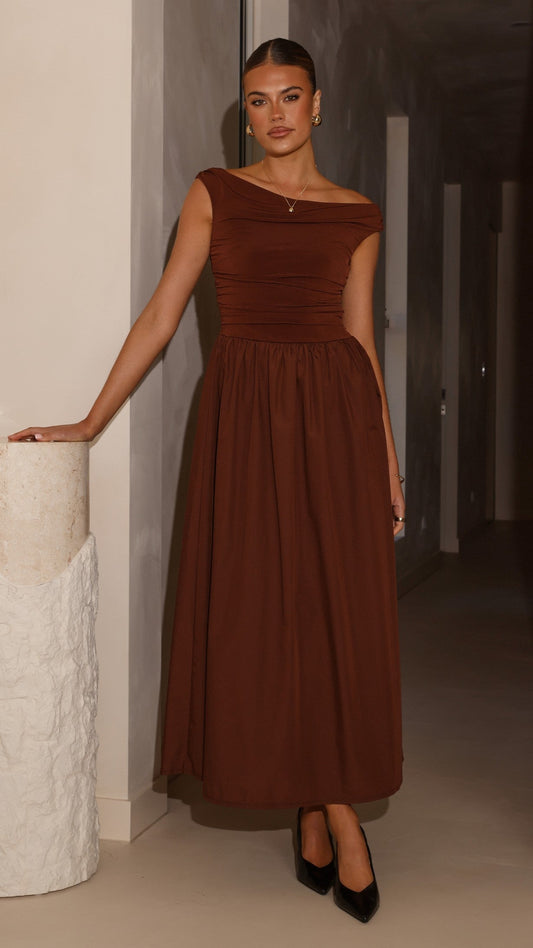 Brown Immy Midi Dress in Chocolate