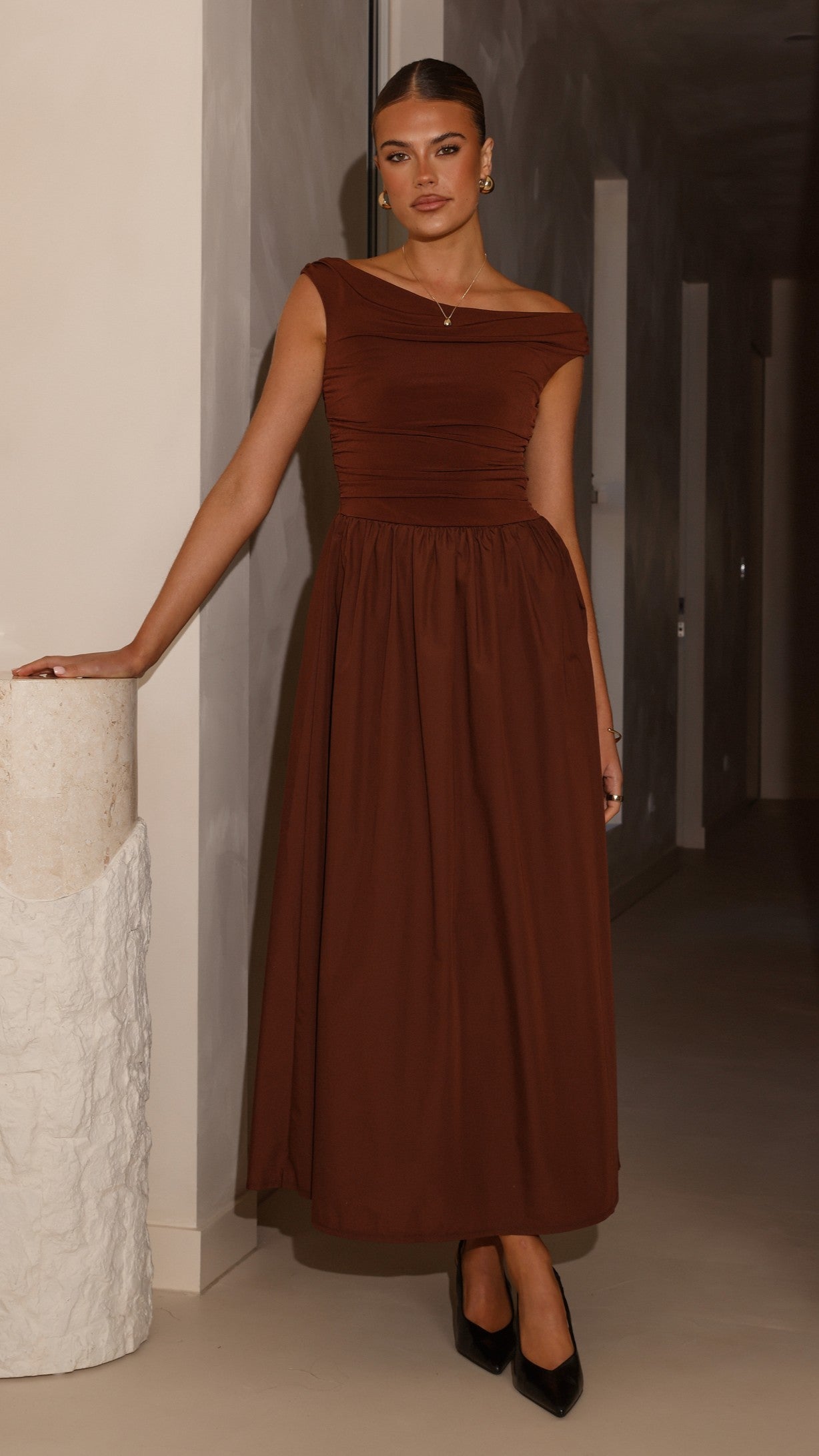 Brown Immy Midi Dress in Chocolate