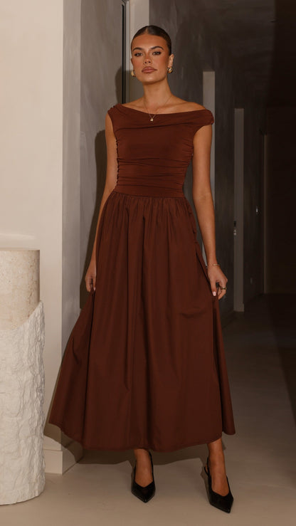 Brown Immy Midi Dress in Chocolate