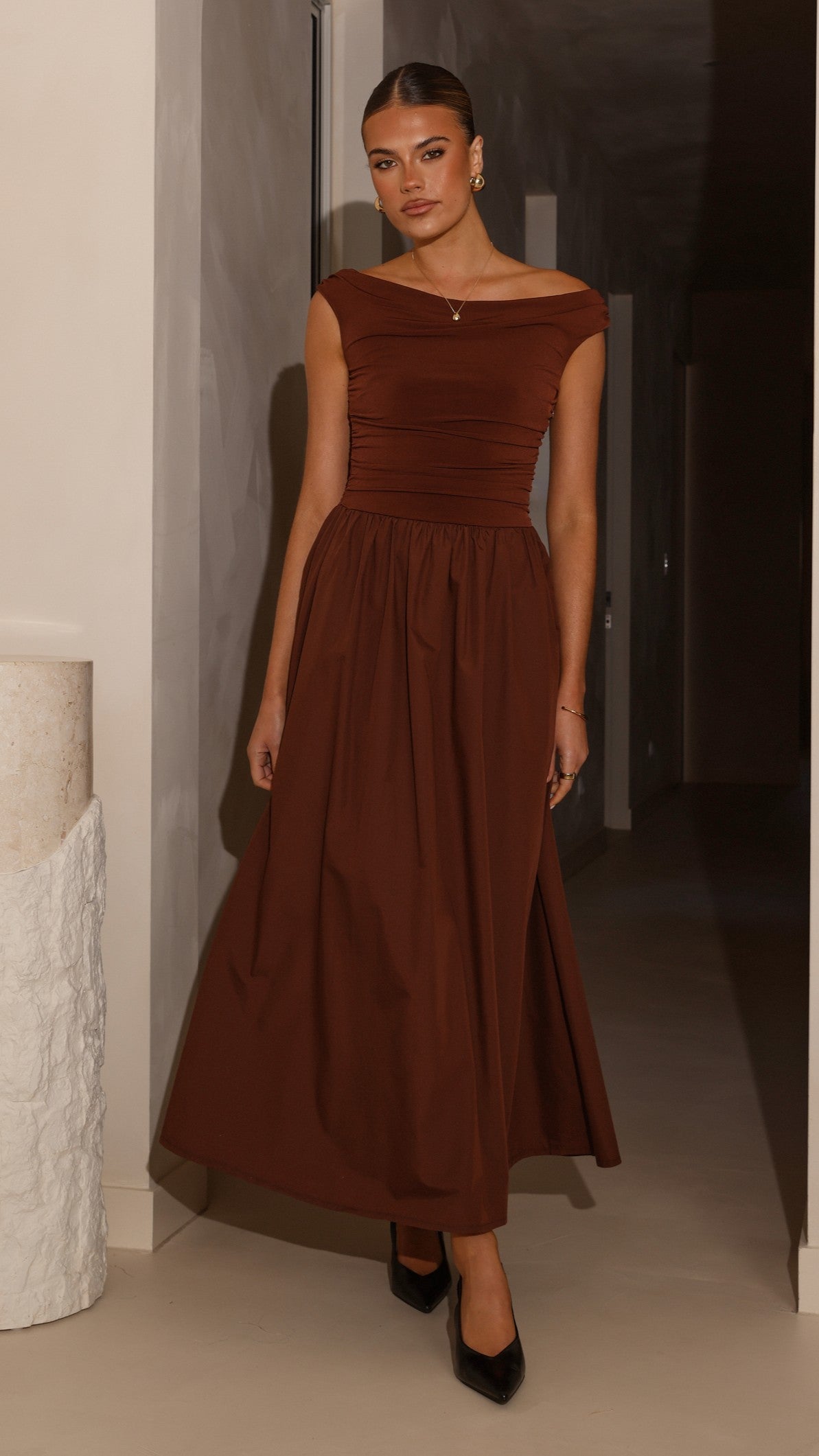 Brown Immy Midi Dress in Chocolate