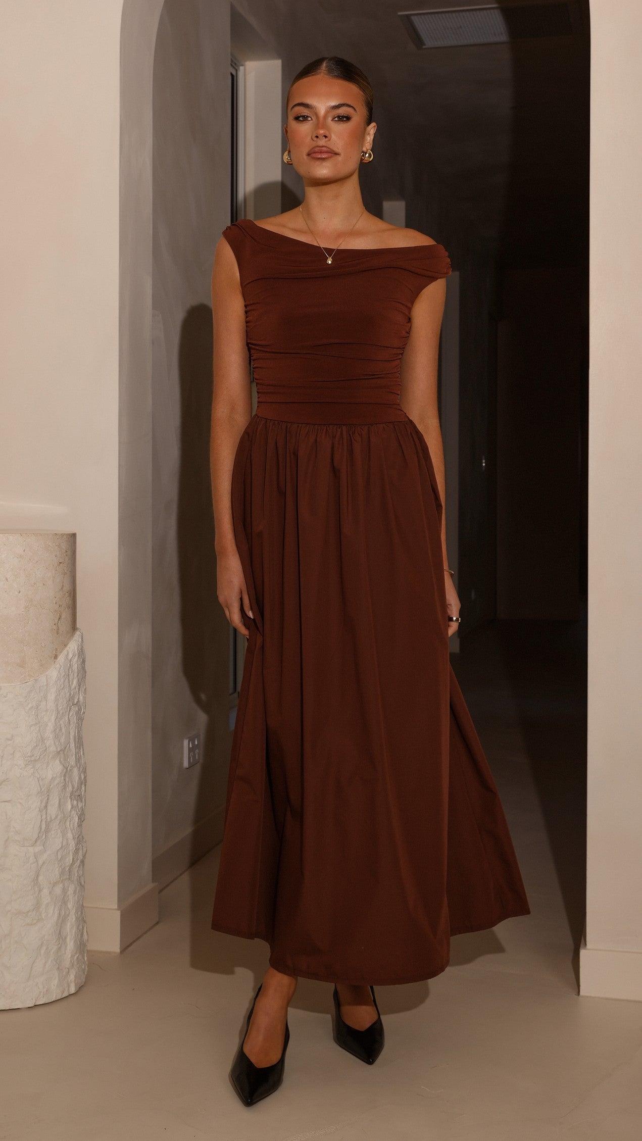 Brown Immy Midi Dress in Chocolate