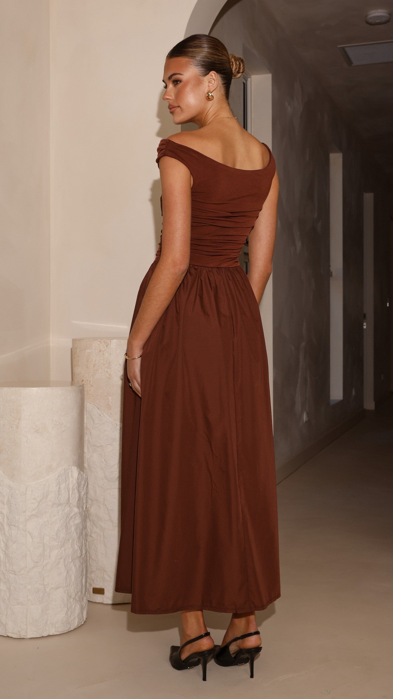Brown Immy Midi Dress in Chocolate