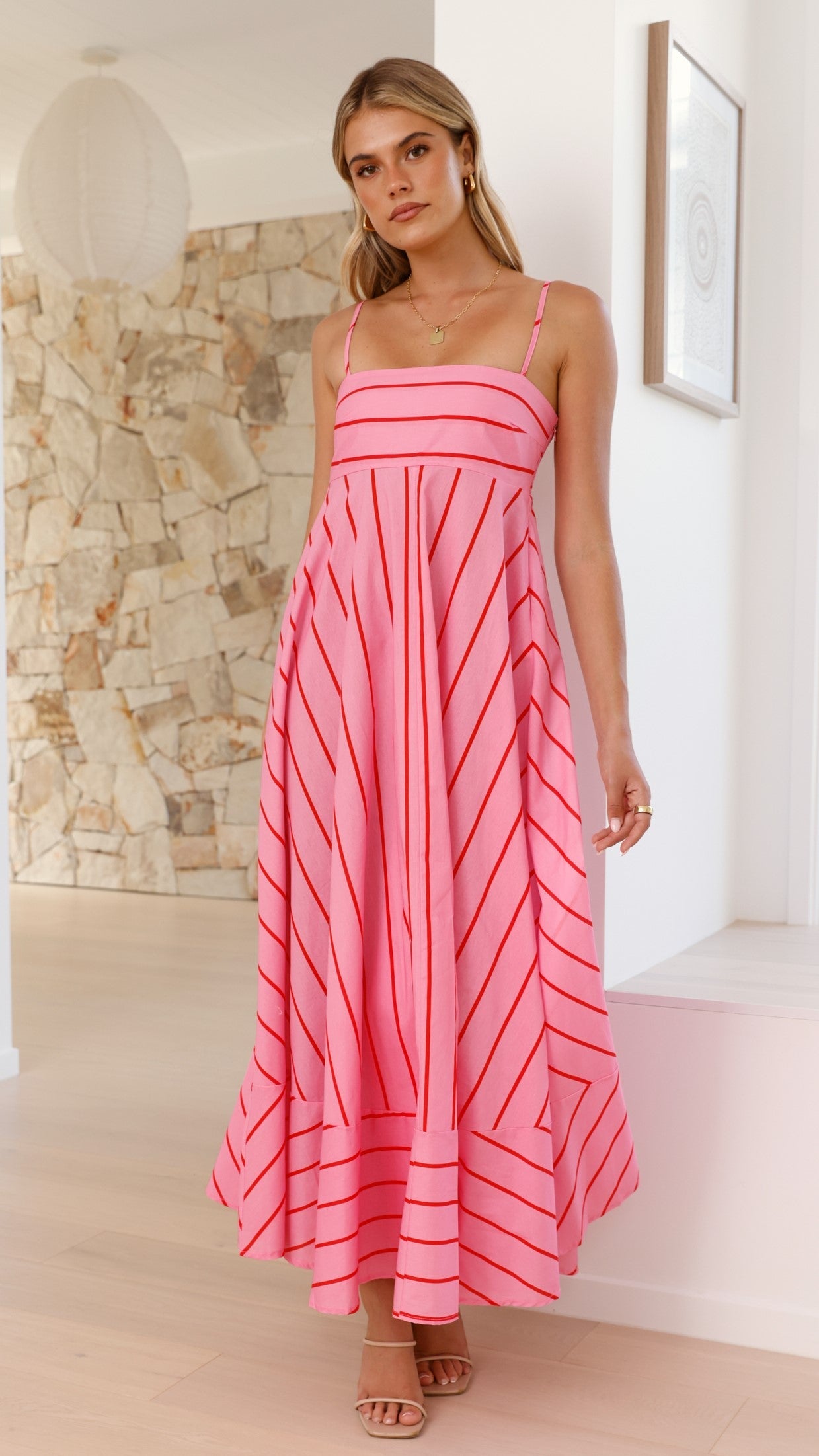 Pink / Red Stripe Kaethe Floral Maxi Dress