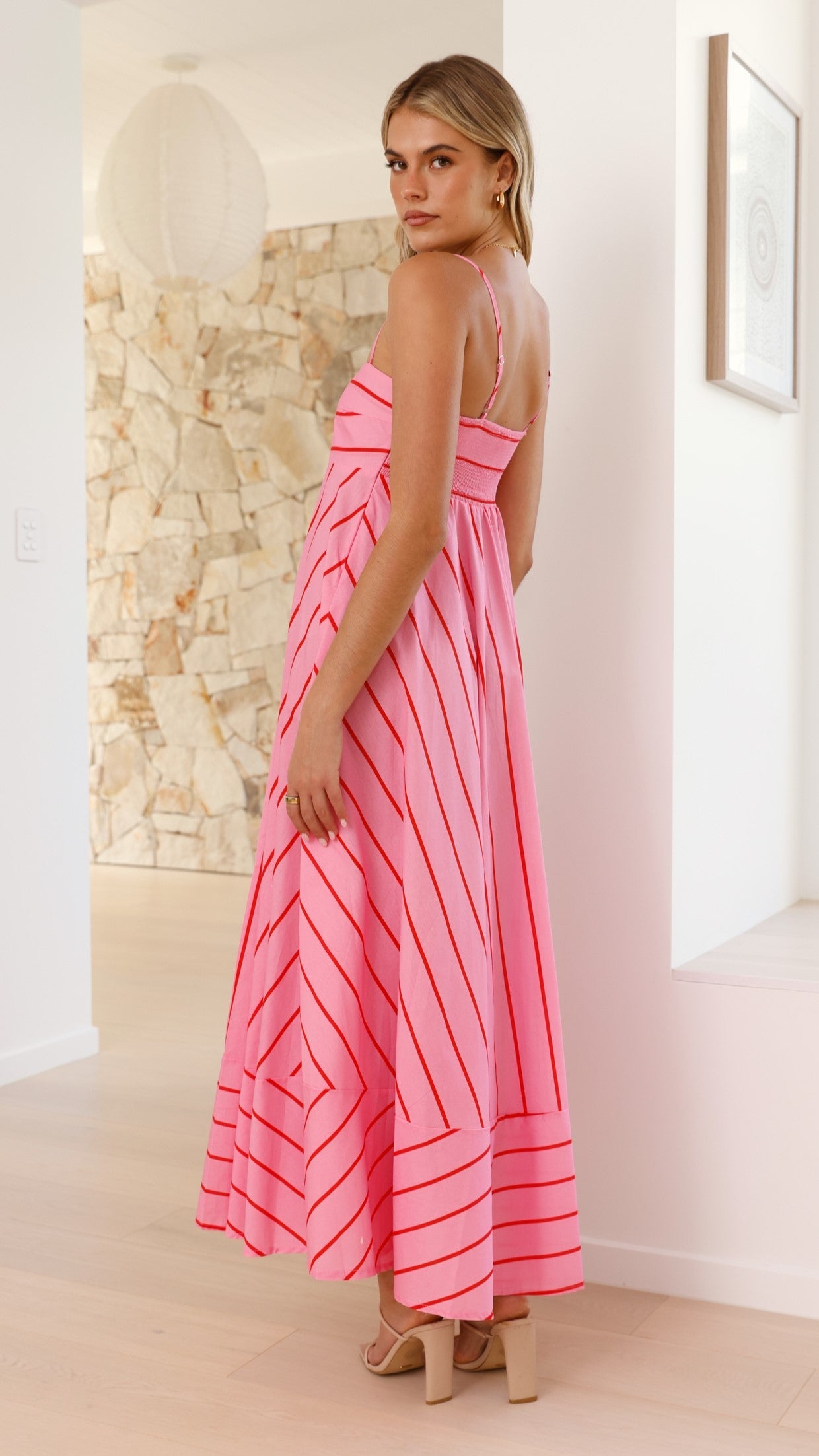 Pink / Red Stripe Kaethe Floral Maxi Dress