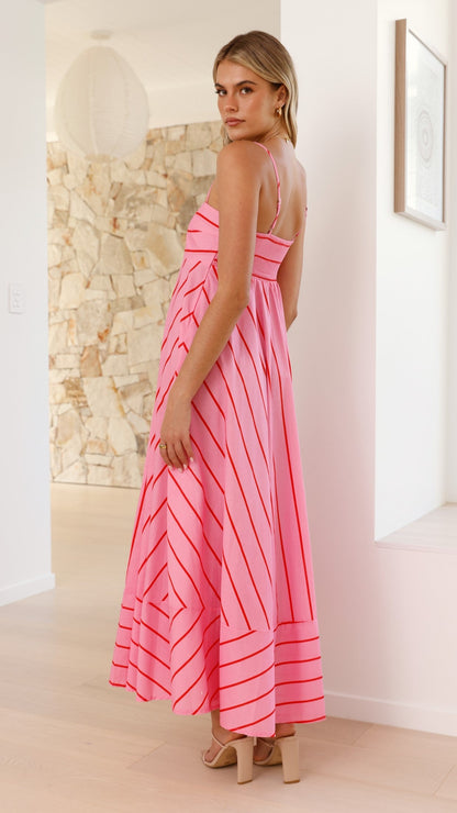 Pink / Red Stripe Kaethe Floral Maxi Dress