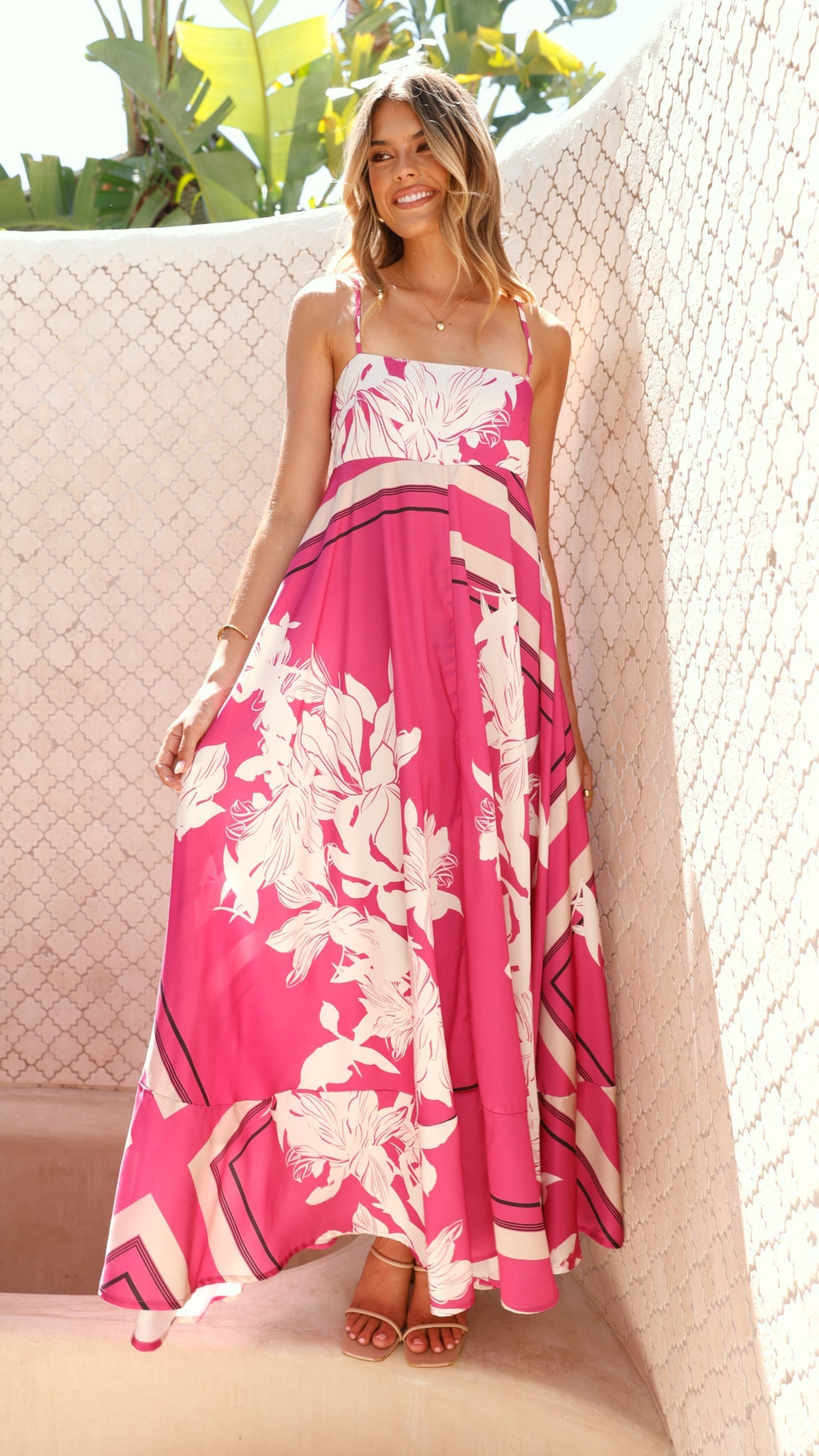 Hot Pink Print Kaethe Ombré Maxi Dress