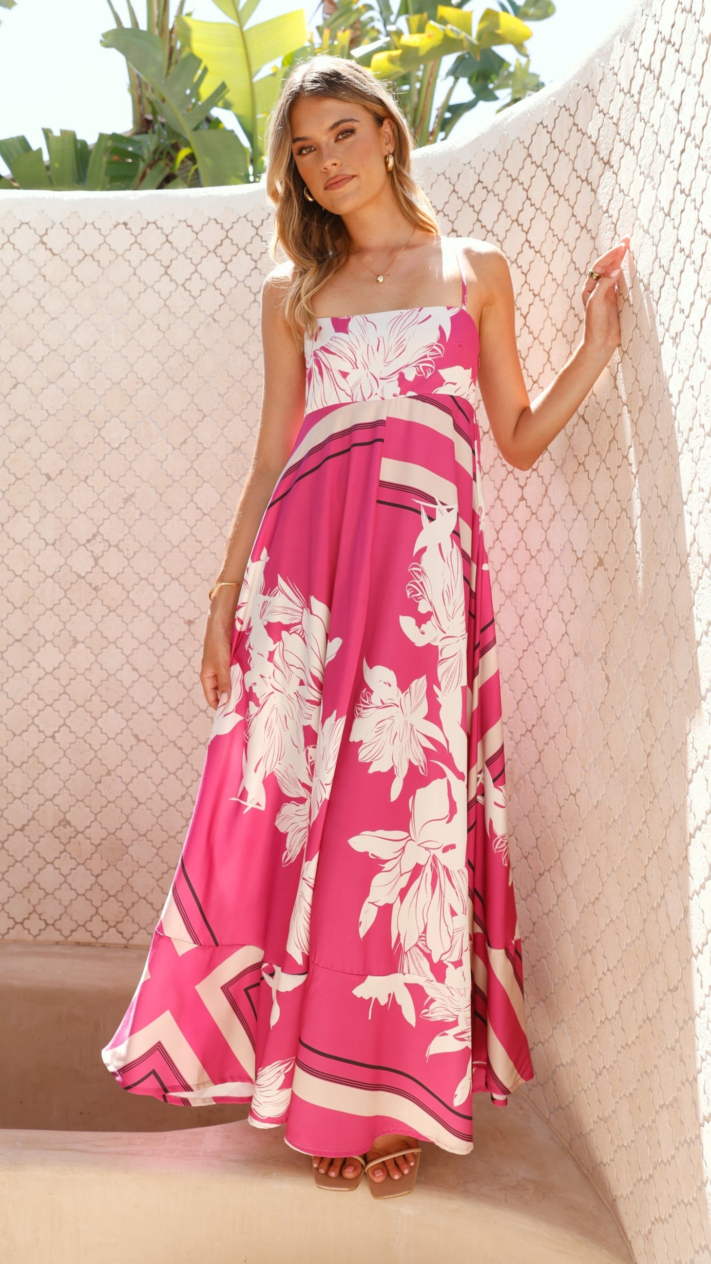 Hot Pink Print Kaethe Ombré Maxi Dress