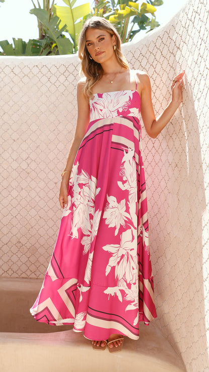 Hot Pink Print Kaethe Ombré Maxi Dress