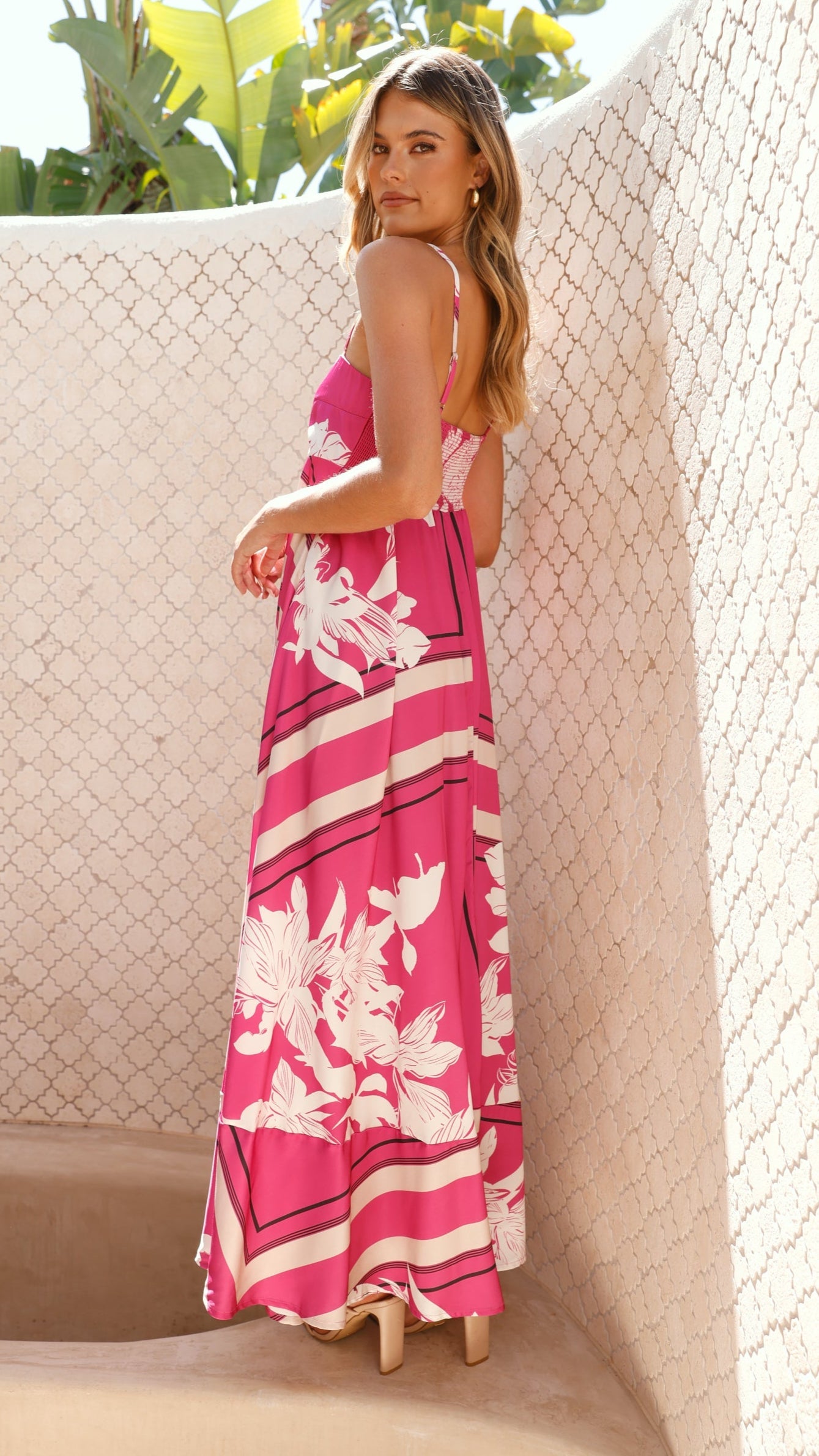Hot Pink Print Kaethe Ombré Maxi Dress