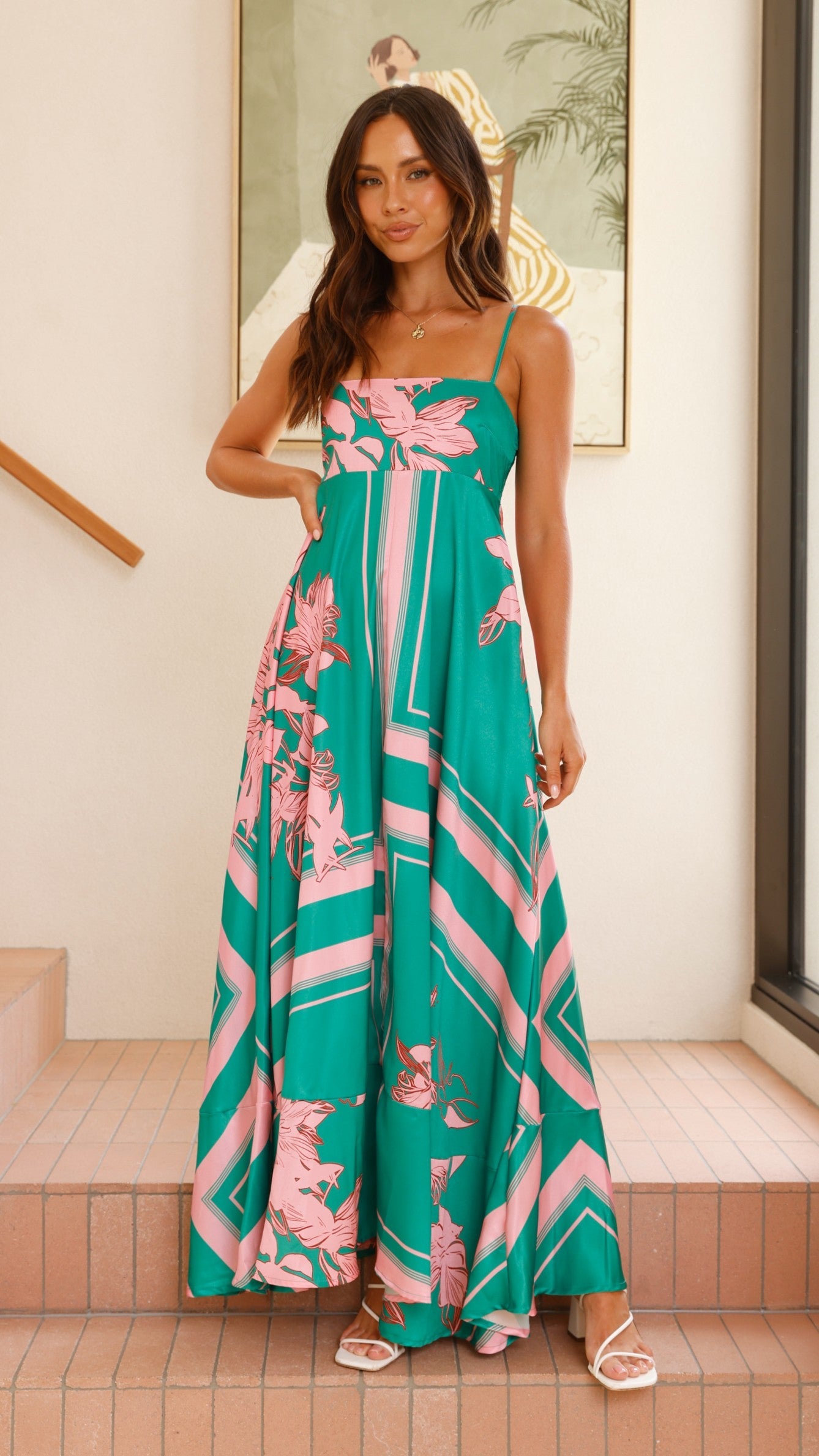 Green/Pink Floral Kaethe Ombré Maxi Dress