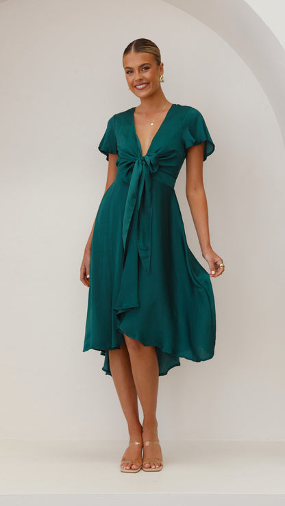 Emerald Dahlia Navy Midi Dress