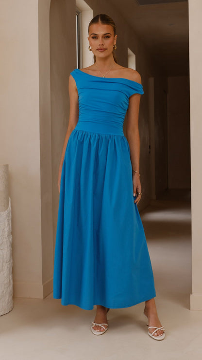 Blue Immy Midi Dress in Chocolate